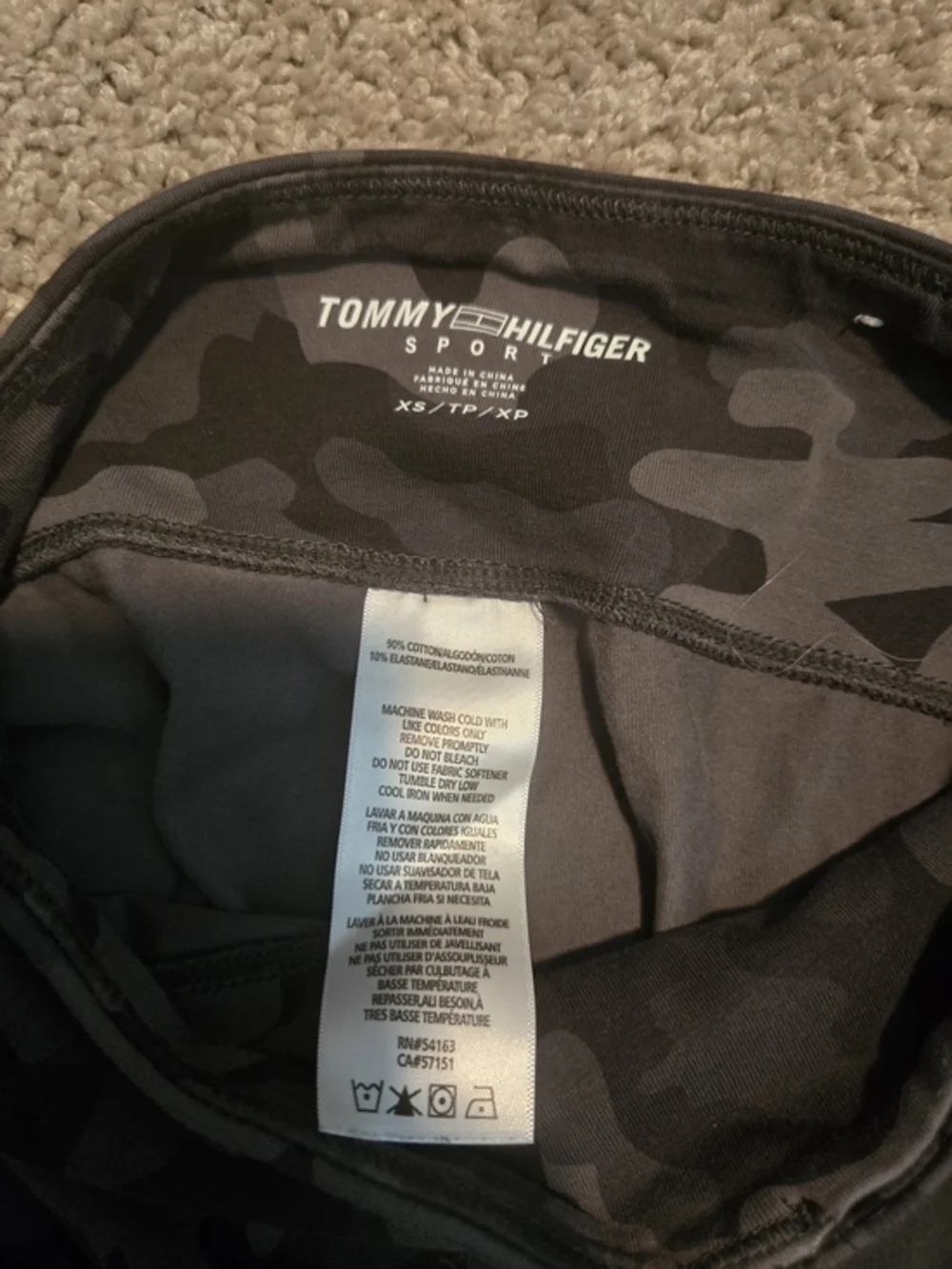 Tommy Hilfiger Black and Gray Camouflage Leggings with Red & White Stripes‎